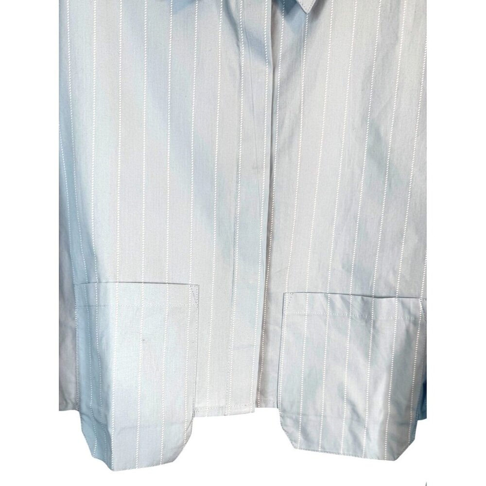 NWT PrettyLittleThing Size 10 Poplin Blue Pinstripe Pocket Detail Cropped Shirt - Picture 12 of 13